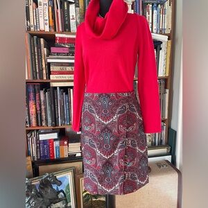 Talbots Vibrant Paisley Red Faux-Wrap Side-Button Skirt - Petite Size 6 BNWT